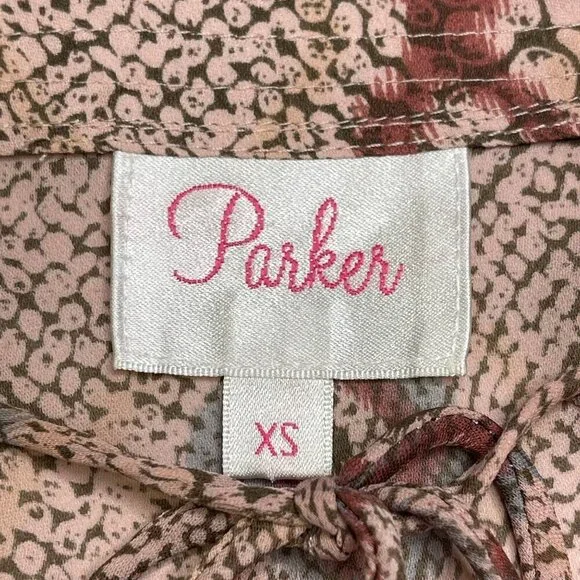 Parker 100% Silk Pleated Balloon Sleeve Peasant Blouse Women's XS Snakeskin‎ - Picture 5 of 10